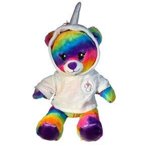 Build A Bear Rainbow Plush Teddy Bear With Unicorn Hoodie 2018